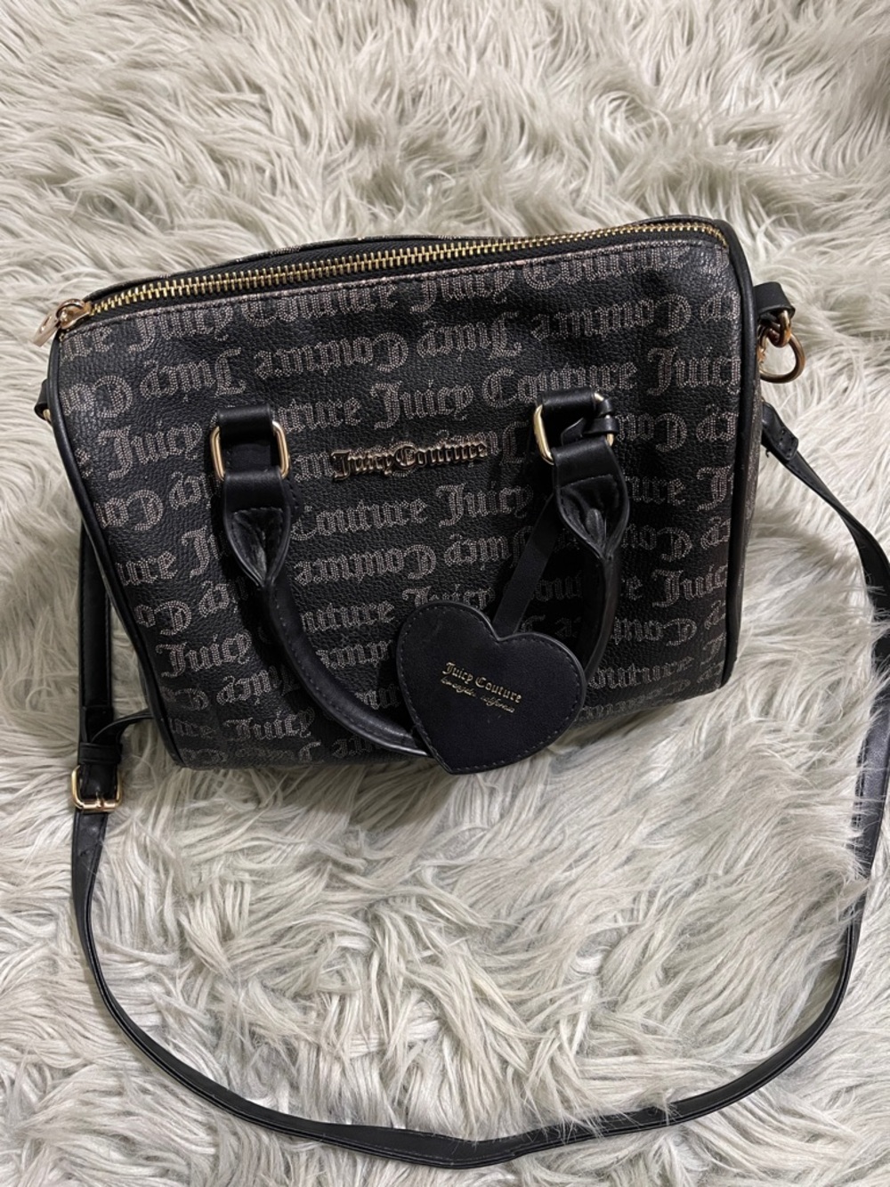 Juicy Couture Black Monogram Satchel with Heart Charm